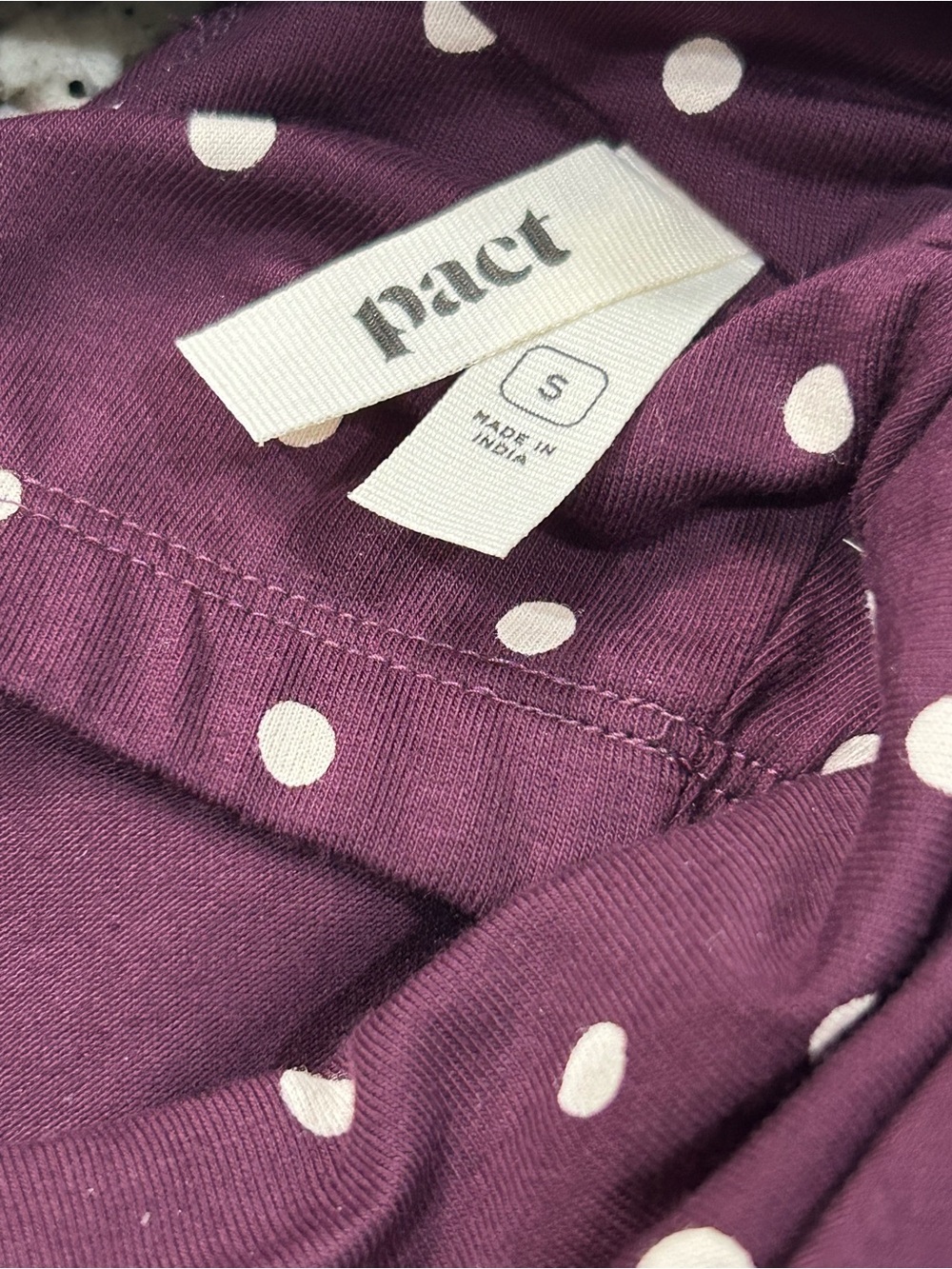 Pact Organic Fit & Flare Maxi Dress NWOT Sz S Purple White Polka Dots Cotton - Picture 12 of 16